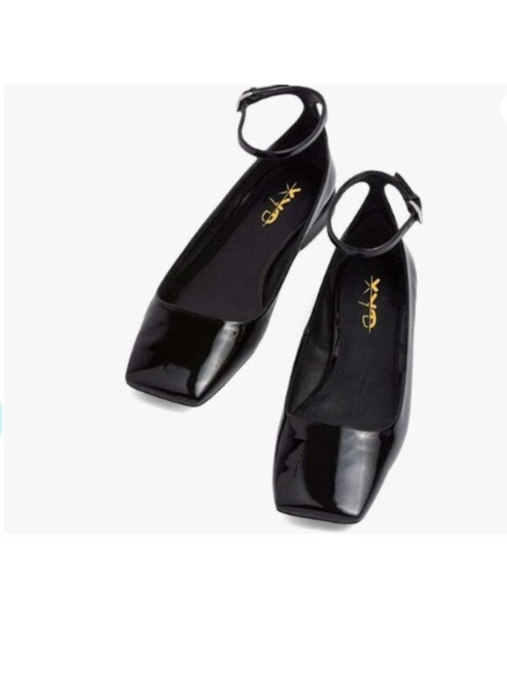 XYD Women Girls Closed Square Toe Flats Ankle Skinny Strap Buckle Glossy Chic